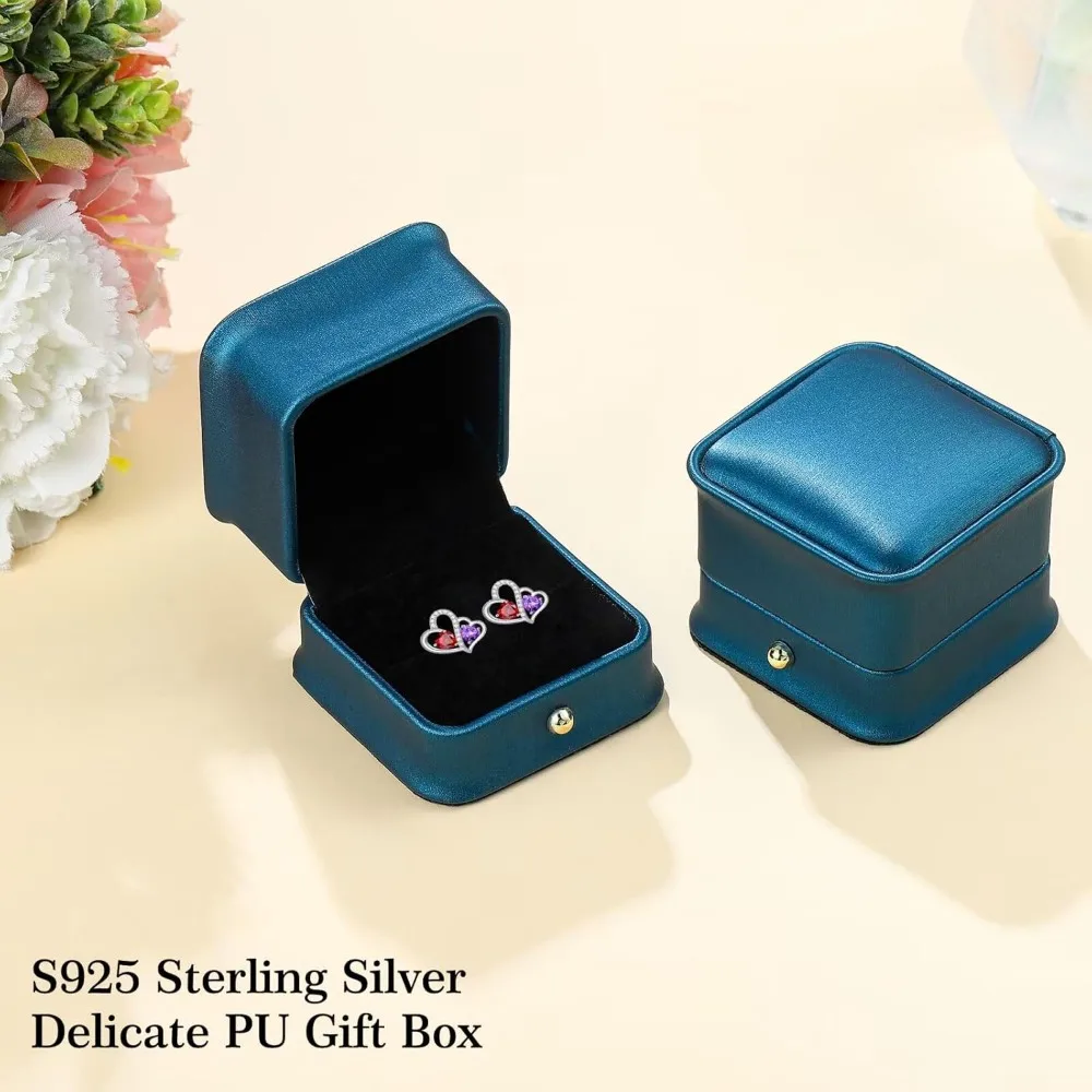 أقراط جوهرة الميلاد على شكل قلب مزدوج من الفضة الإسترليني - أفكار هدايا الذكرى السنوية وأعياد الميلاد للسيدات #6