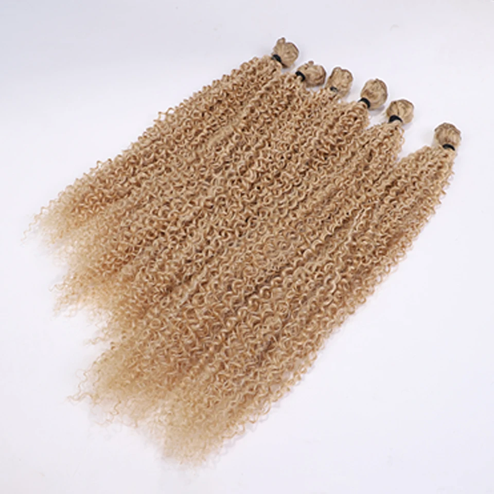 Extensiones de Cabello sintético Afro rizado, mechones de 20, 22 y 24 pulgadas, tejido Rubio de 6 piezas, fibra de alta temperatura