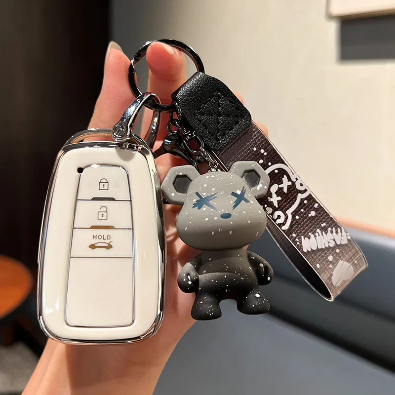 Women Car Key Fob Cover for Toyota Corolla Camry Levin Avalon Highlander RAV4 C-HR, Protective Shell with Keyring Auto Parts
