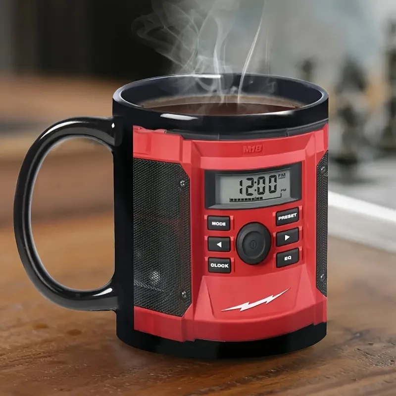 

A Patterned Mug with A Digital Clock and Music Player, Suitable for Father's Day or As Gift for Boyfriend