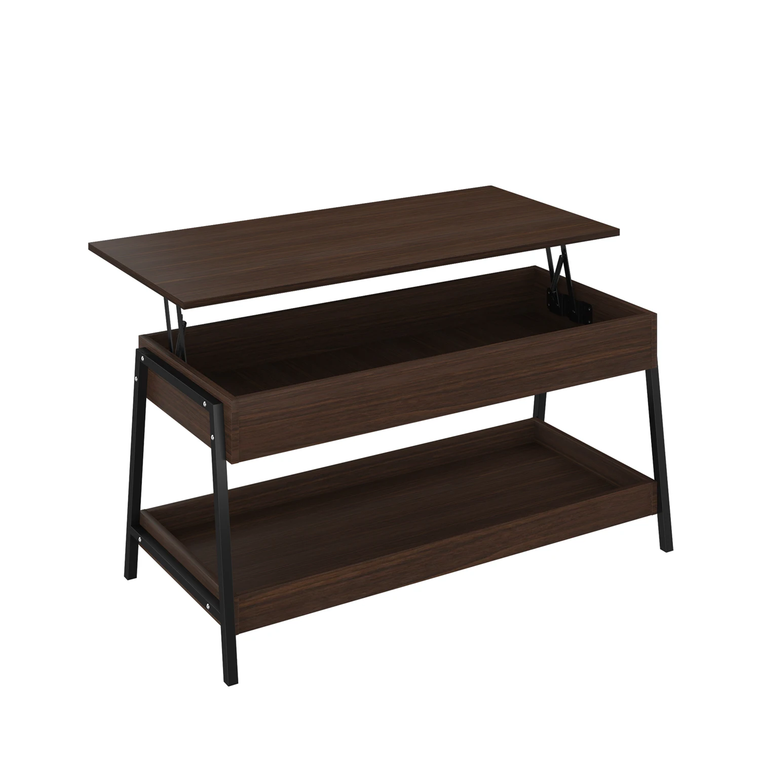 1 PC Lift Top Coffee Table With Storage Shelves And Hidden Compartment For Living Room Office