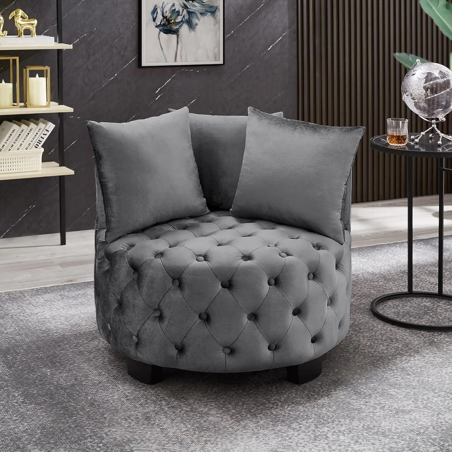 

Upholstered Tufted Accent Barrel Chair with 3 Pillows, Contemporary Round Lounge Club Sofa Chair, Leisure Armchair, Customized