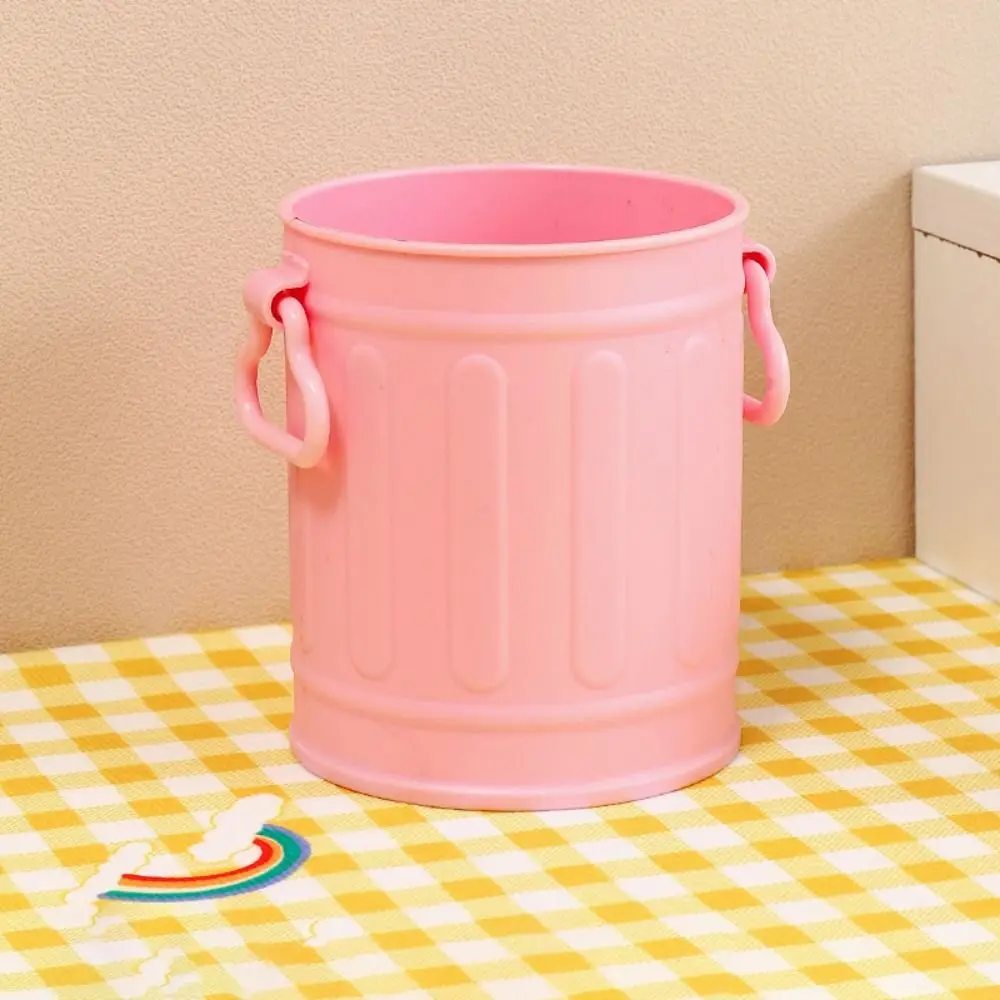 Portable Retro Pen Holder Plastic Simple Pen Bucket Reusable Cute Stationery Storage Box Office