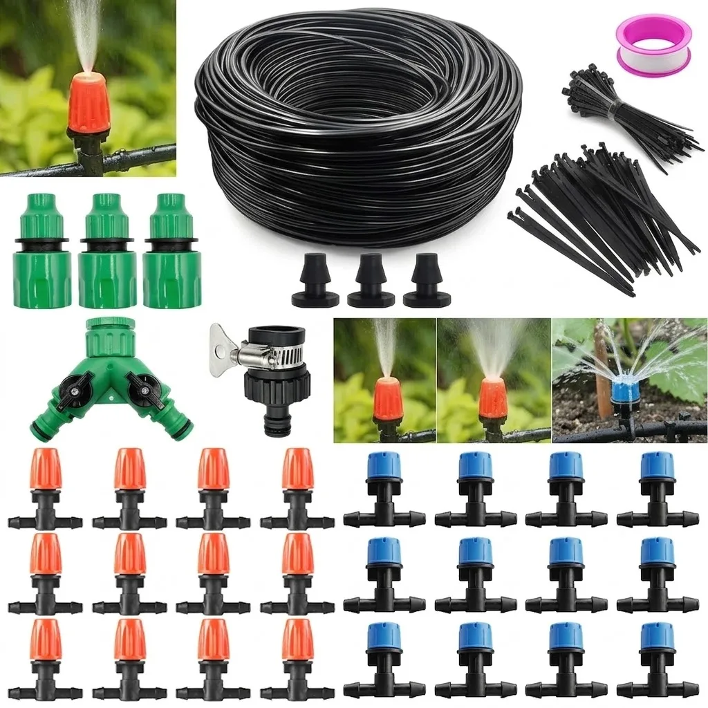 184 Pcs 164FT Garden Irrigation System Drip Irrigation System 1 4 Blank Distribution Tubing Watering Drip Kit Irrigation Plants
