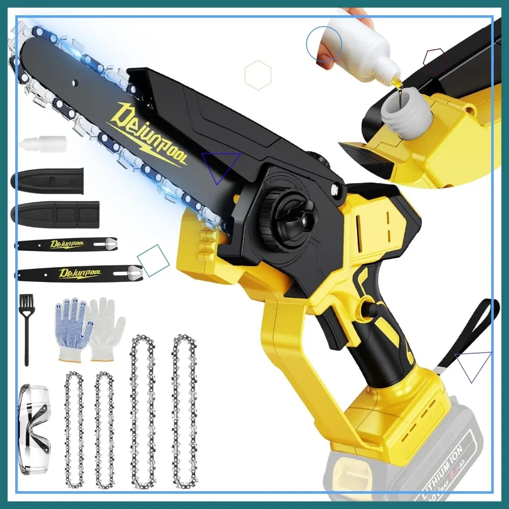 

Cordless Mini Chainsaw with 6 & 8 Inch Chains, Brushless Motor, Auto Oiler, Lightweight Design