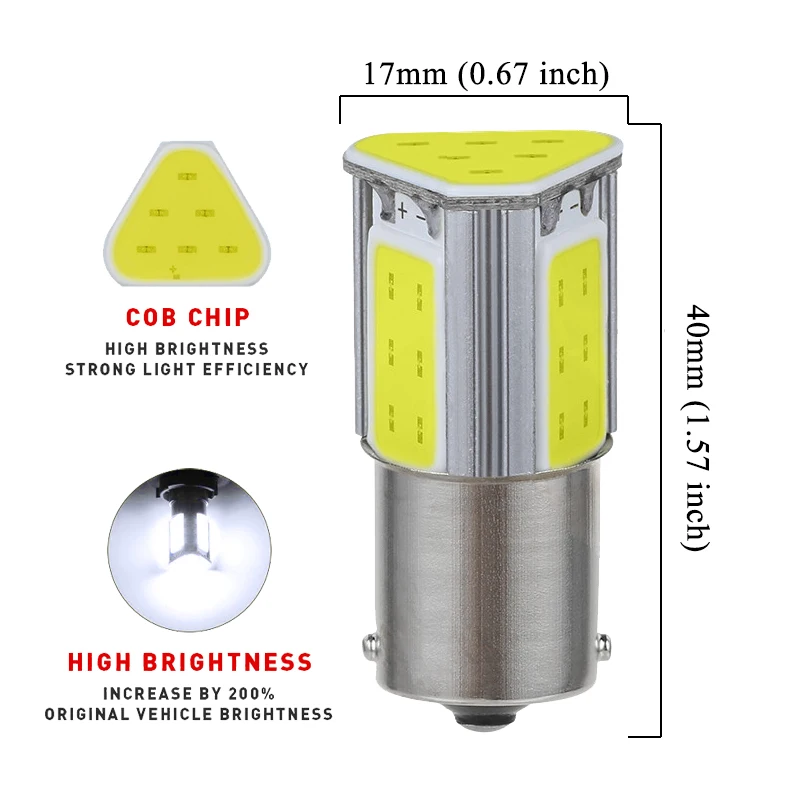 2 PCS Car LED Bulb P21W Ba15s 1156 BAY15D 1157 Turn Signal Light 12V COB 7000K White Auto Tail Reverse Brake Turnk Parking Lamps