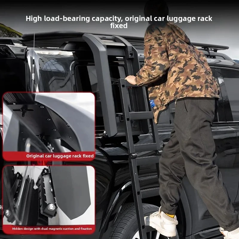 For Haval H9 2024 2025 Car Side Climbing Ladder Aluminum Alloy Car Roof Platform Luggage Storage Folding Ladder Modification