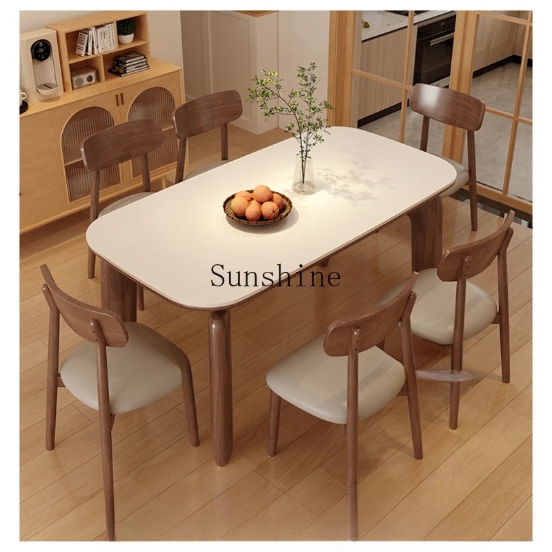 Rock slab dining table and chairs household small apartment modern simple living room square dining table