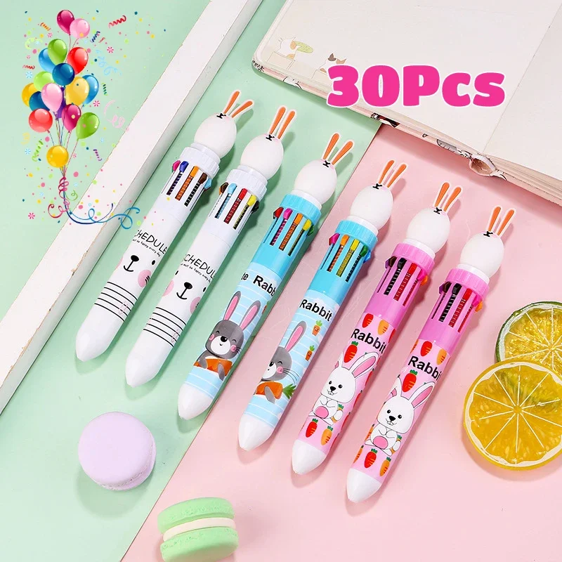 

30Pcs/Lot Cute Rabbit 10Colors Ballpoint Pens Cartoon Bunny Press Multicolor Oil Writing Pen School Office Supplies Gifts Easter