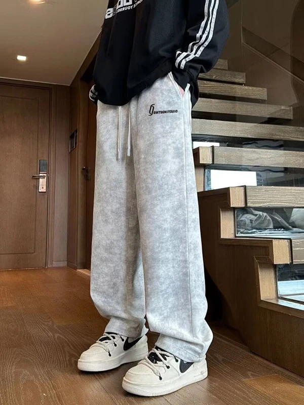 

Мужские повседневные брюки больших размеров с прямым кроем, окрашенные, в американском стиле, спортивные, широкие, длинные, модные, свободного кроя, для отдыха