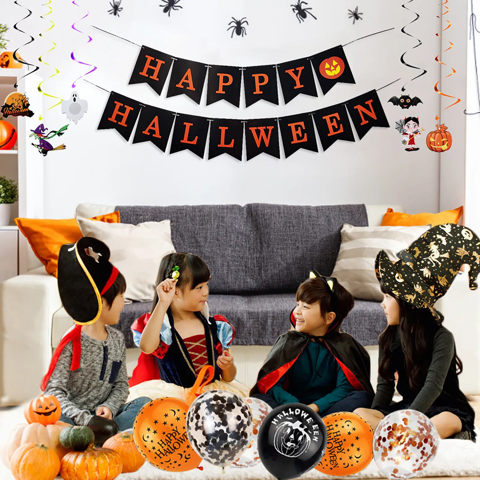 

Happy Halloween Balloons and Banner - Halloween Party Decorations Kits | Orange& Black Halloween Par