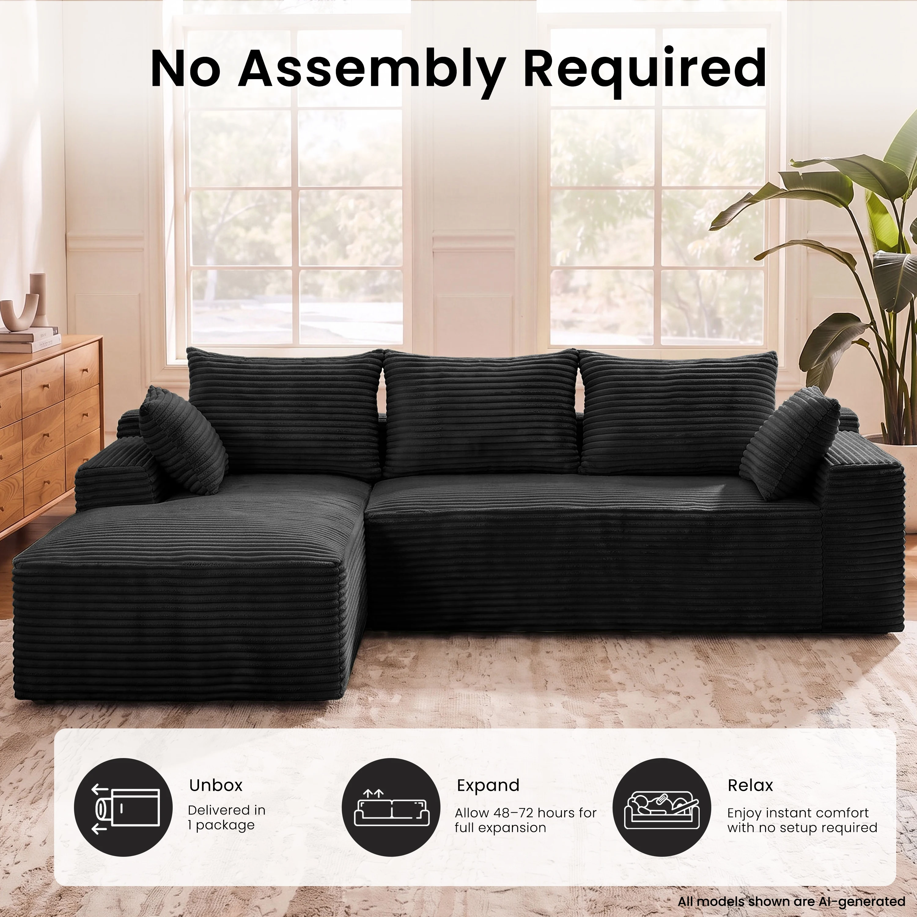 95'' Modular Sectional Couch, Boneless Sofa L Shape Chaise for Living Room, Modern Oversized Cloud Sofa with Deep Seat, Comfy Lounge Couch, Flexible Combination Sofa Bed, Large Family Sofa Furniture for Apartment Home Decor