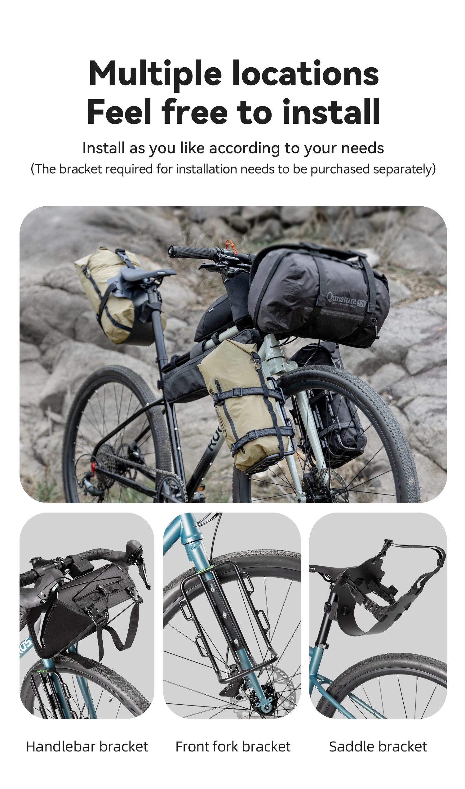 Qunature 2 Teile/satz Fahrrad Tasche Träger Lenker Rack Radfahren RB MTB Wasserdichte Touring Bike Kompression Fahrrad Rack Tasche Radfahren – Detail 19