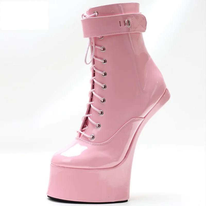 2023 nuove donne stivaletti senza tacco, stivaletti con tacco a zoccoli Pony, scarpe Cosply da uomo, serrature Fetish Night Club, 18cm, nero, rosa,