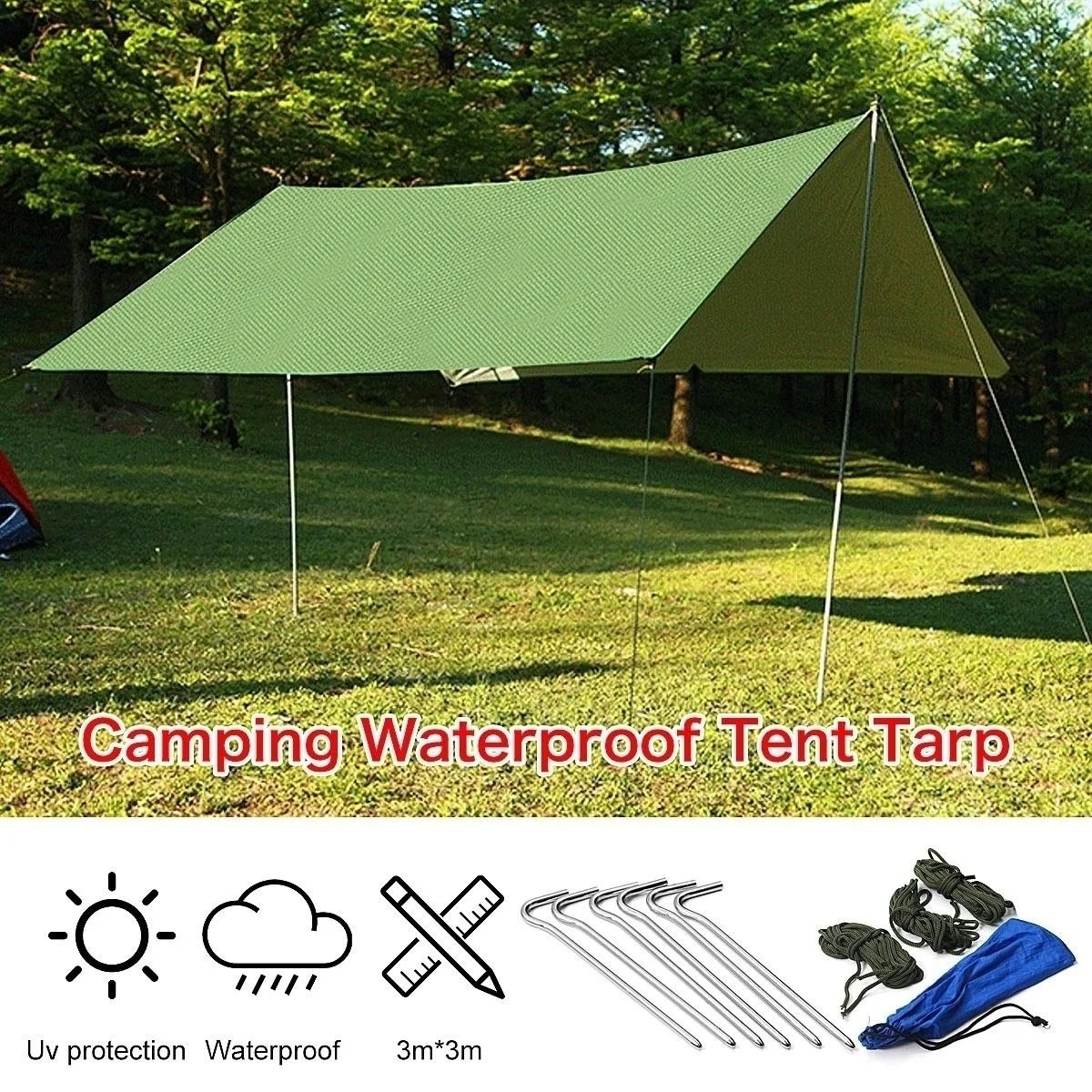 

Rain Tarp Shelter Sun Sunshade Awning Canopy Waterproof Tent Cover 10x10ft Screen Curtains for Beach Fishing Camping Picnic