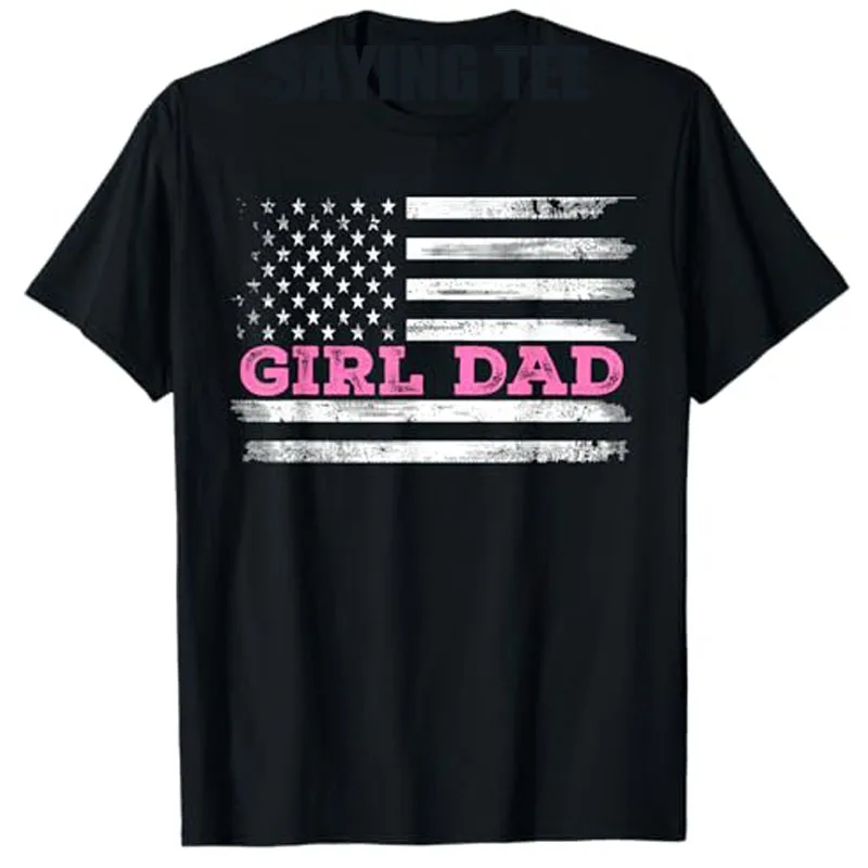 

Girl Dad Father's Day T-Shirt Daddy Daughter, Dad of Girls Outnumbered Saying Tee American Us Flag Short Sleeve Graphic Outfit