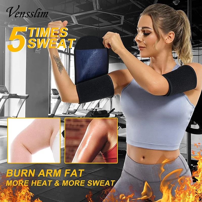 Vensslim النساء ساونا الذراع المتقلب عرق المشكل الفرقة ضغط الأكمام ساونا الأسلحة يلتف 2 حزمة ضيق الذراع المدرب للتمرين
