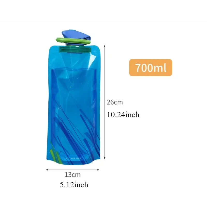 1pc 700ml Outdoor Sports Portable Hook Fold Water Bag Hike Pe Environmentally Cups High-Capacity Cycling Mountaineering Camping