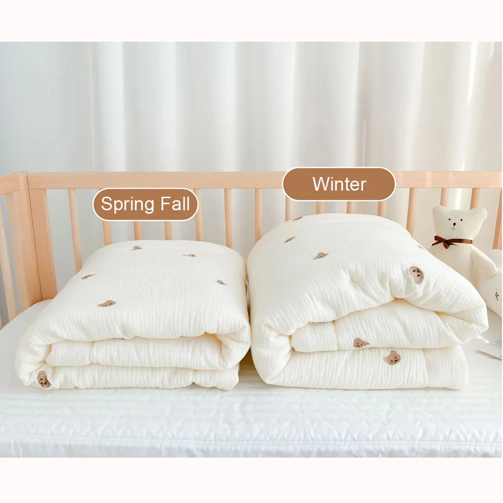 Muslin Baby Blanket Newborn Swaddle Wrap Korean Bear Bunny Warm Baby Quilt for Crib Pure Cotton Kids Bedding Accessories 1X1.2M