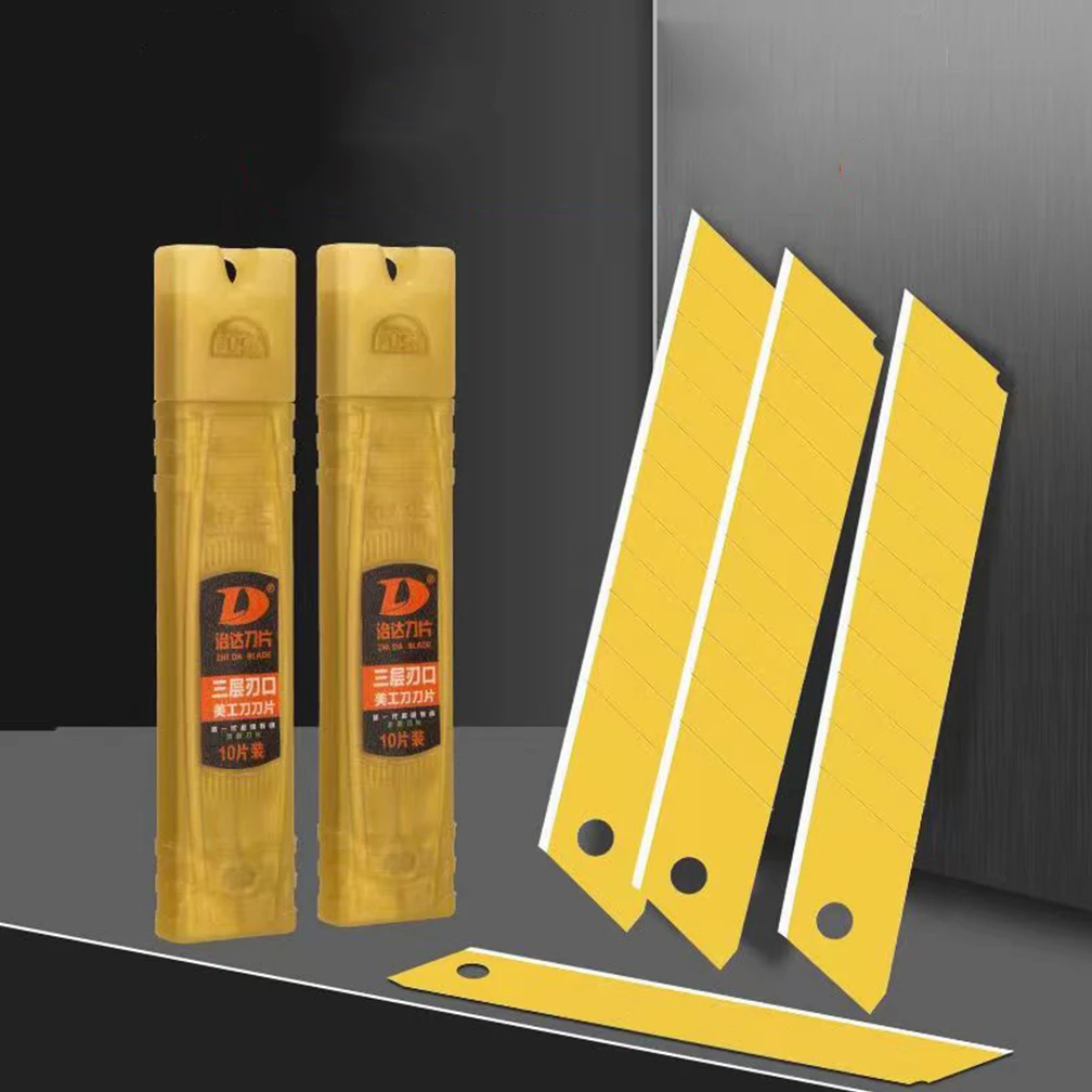 Imagem -04 - Caixa 18 mm 100 mm Liga de Titânio Atualizado Lâmina de Faca Utilitária Dourada Espessada 0.6 mm Material é Lâminas de Arte Afiadas e Duráveis 10 Peças