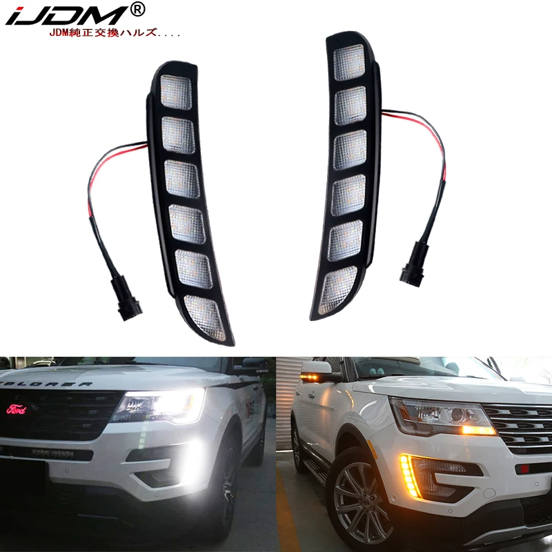 iJDM White/Amber Switchback LED DRL Fog Light For 2016 2017 Ford Explorer Turn Signal Feature/Daytime Running Lights Assembly