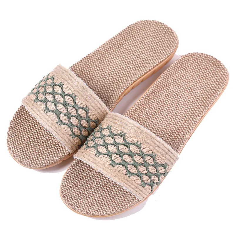 Fashion Casual Anti-slip Slippers Womens Couples Slippers Comfort Beach Sandals Flip Flops Linen Home Indoor Open Toe Flat Shoes