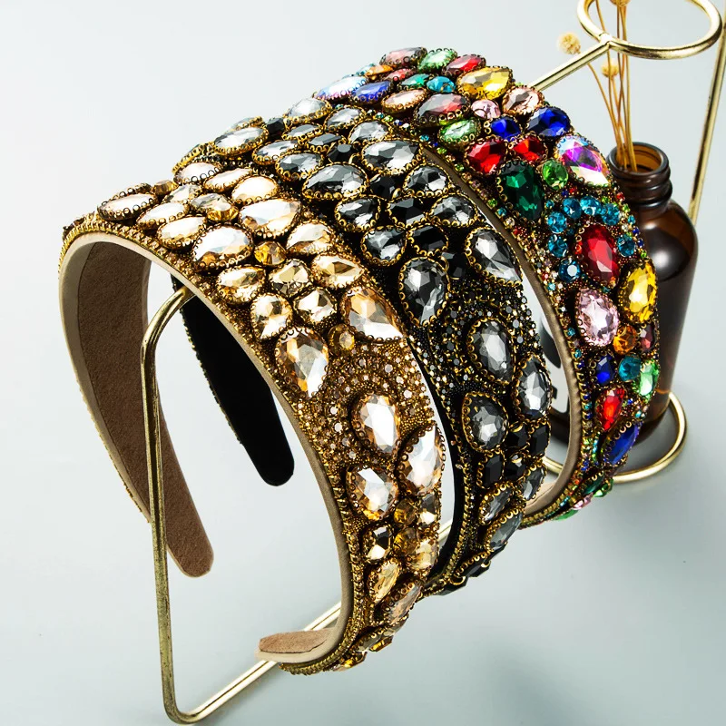 

Heming headband Source Heavy Industry Glass Diamond Flower Headband Baroque Vintage Wide Edge Hair Accessories