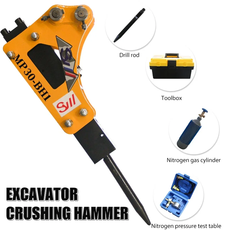 

Mini excavator attachment for 1 ton hydraulic breaker with nitrogen bottle, tool box mini excavator concrete breaker attachment