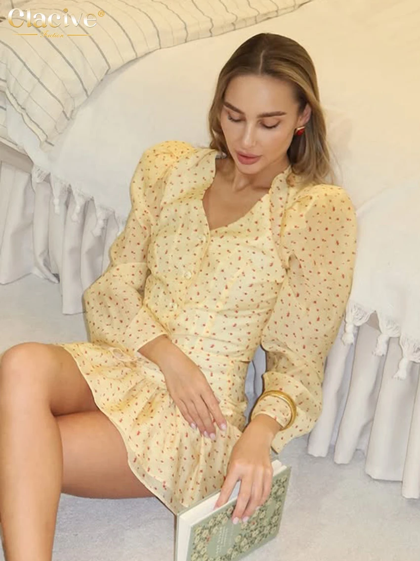 Conjunto de 2 Piezas para Mujer Clacive Fashion Slim Print 2026, Top Corto Elegante de Manga Larga con Minifalda de Cintura Alta, Ropa Femenina