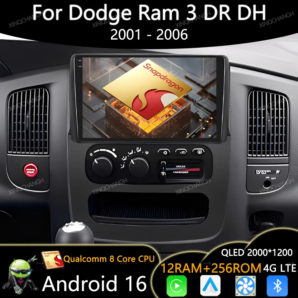Android 16 Car Radio For Dodge Ram 3 DR DH 2001 - 2006 Head Unit Multimedia Video Player 4G LTE 5G WIFI Qualcomm Carplay Auto BT