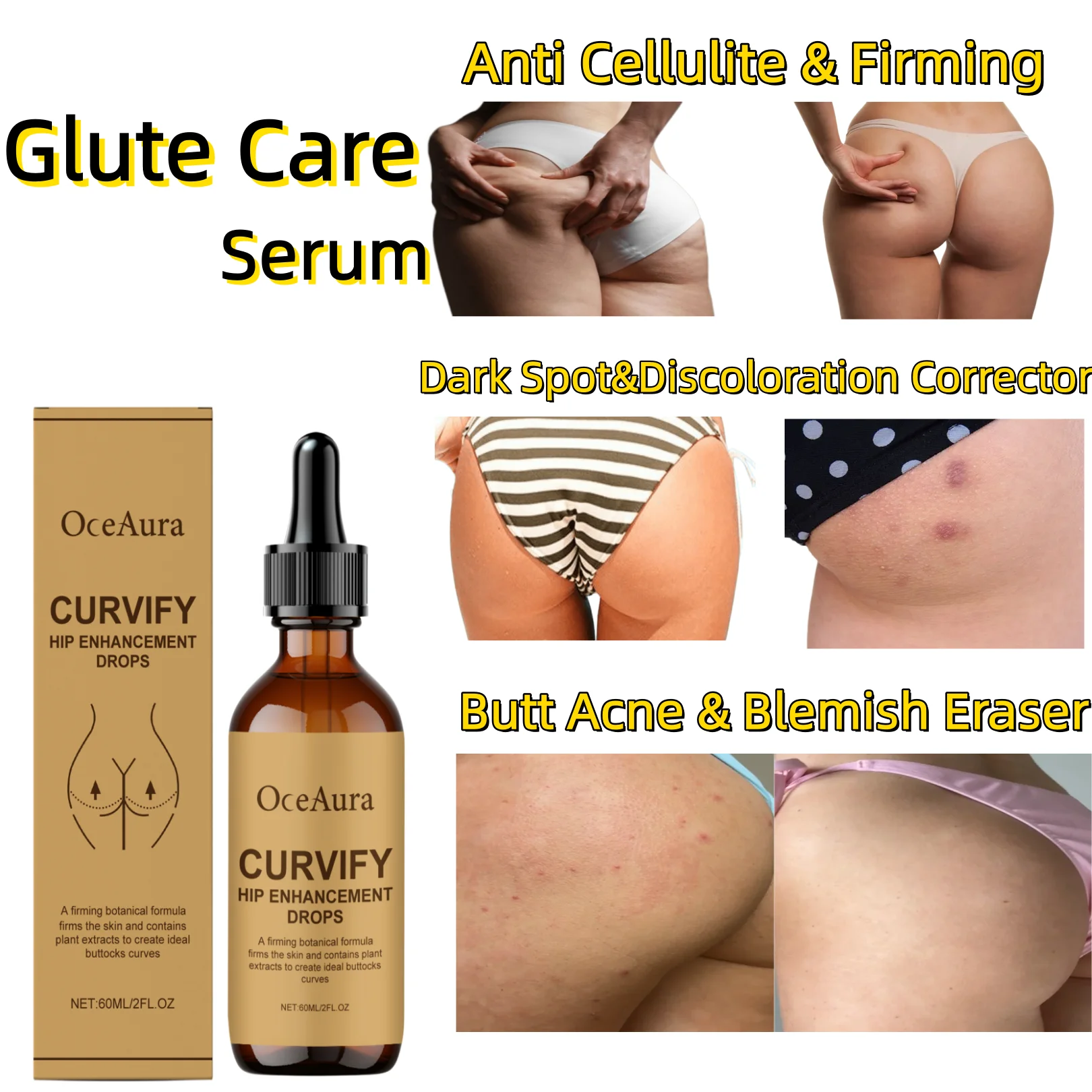 Butt Enhancement Serum,Active Warming & Plumping Effect,Target Cellulite & Sagging Skin,Soothing Aloe Vera Hydration,Clears Butt Acne & Dark Spots,Fast Absorbing Ultra Light Seru,Stretch Mark Smoothing,Clean Beauty & Safe Formula