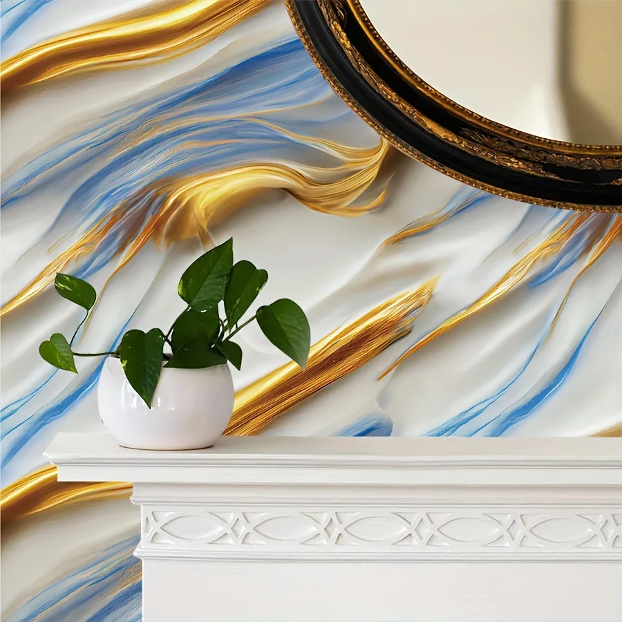 الذهب الأزرق ورق حائط ذاتي اللصق تقليد نسيج الرخام ذاتية اللصق جدار المطبخ النفط مقاومة ملصق خلفية خلفية