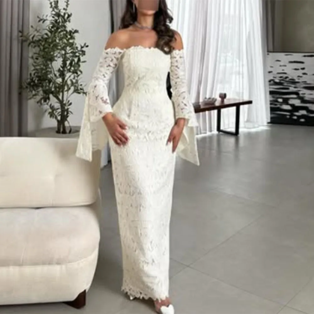 

High Quality Customized Strapless Three Quarter Lace Woman Long Dresses Vestidos De Gala De Noche Modern Prom عصري Jancember