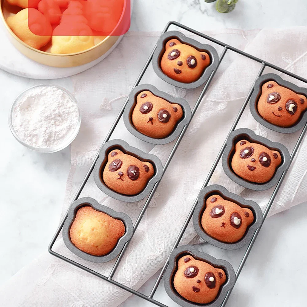 8 Cavity Bear Bakeware Madeleine Baking Pan Cartoon Animal Shape Muffin Cakes Home DIY Baking Mold Carbon Steel Decoration Tool