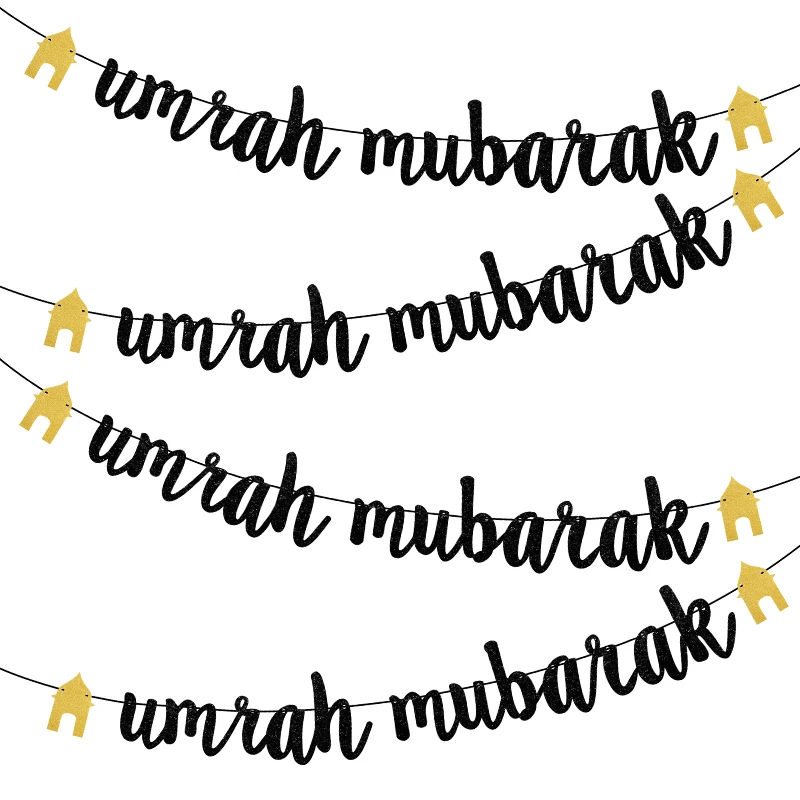 

Umrah Mubarak Black Letter Paper Hanging Bunting Garland Ramadan Kareem Flag Decoration Home 2025 Islamic Muslim Party Supplies