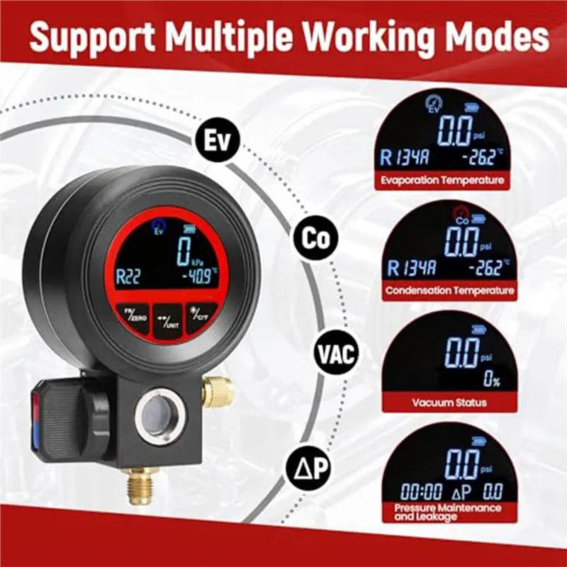 ABMH-For R410A R32 R134A R1234yf For AC Charging Leak Detection Digital Single Gauge For HVAC, Vacuum And Pressure Test Tool