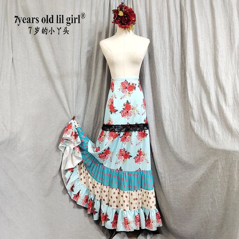 7years Old Lil Girl 2025 New Spanish Flamenco Dance Practice Skirt Wear Women EKK18