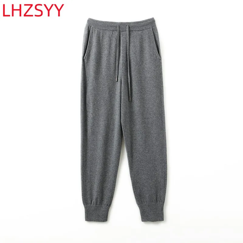 LHZSYY Pure Cashmere Pants Autumn Winter New Men\' Elastic Waist Cashmere Pants Youth High-End Warm Outside Leggings Thick Casual