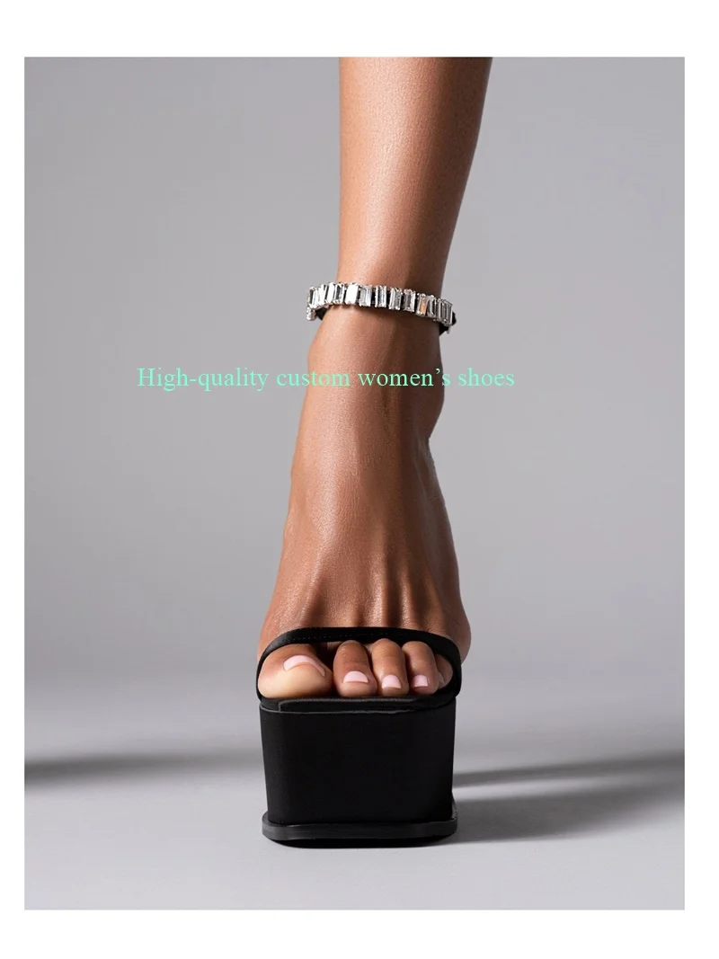 

Claret Square Toe Ultra-High Platform Decorative Chunky Heels Sandals Runway Piece ankle Metal Chain Clasp Luxury High Heels