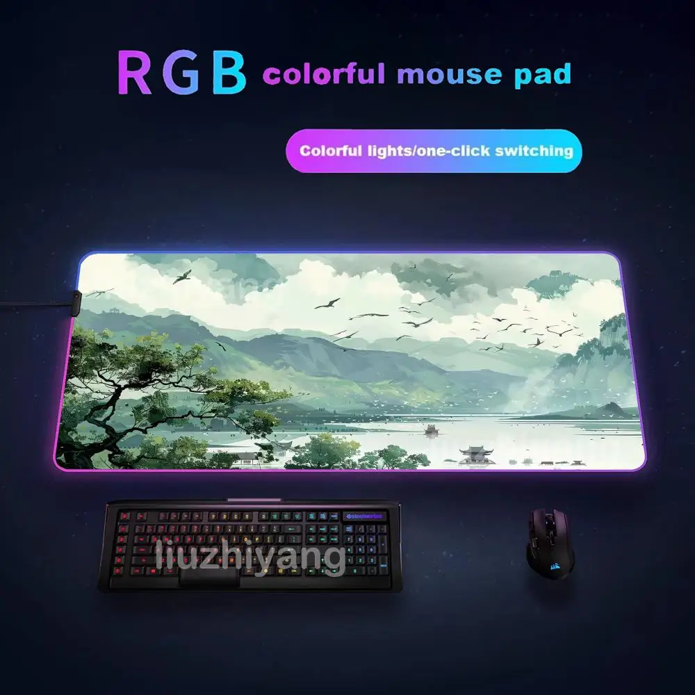 المشهد الفن ماوس الوسادة كبيرة RGB الألعاب ماوس مصباح ليد مقفل حافة لعبة الملحقات الجدول منصات الكمبيوتر حصيرة لوحة المفاتيح XXL 90x40cm