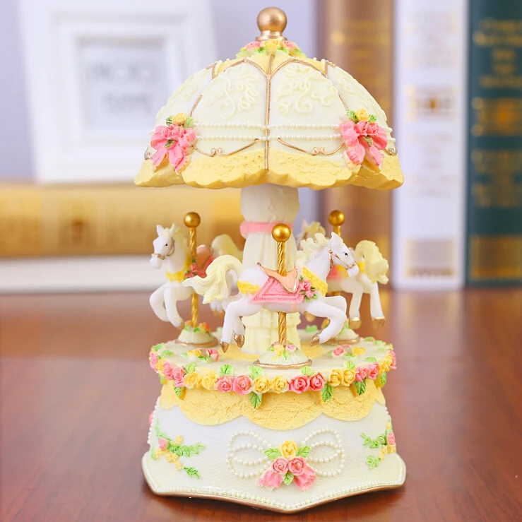 Imagem -04 - Led Light Resin Carousel Music Box para Crianças Moderno Piscando Artesanato Ornamento Aniversário Presentes de Casamento Home Desk Acessórios Decoração