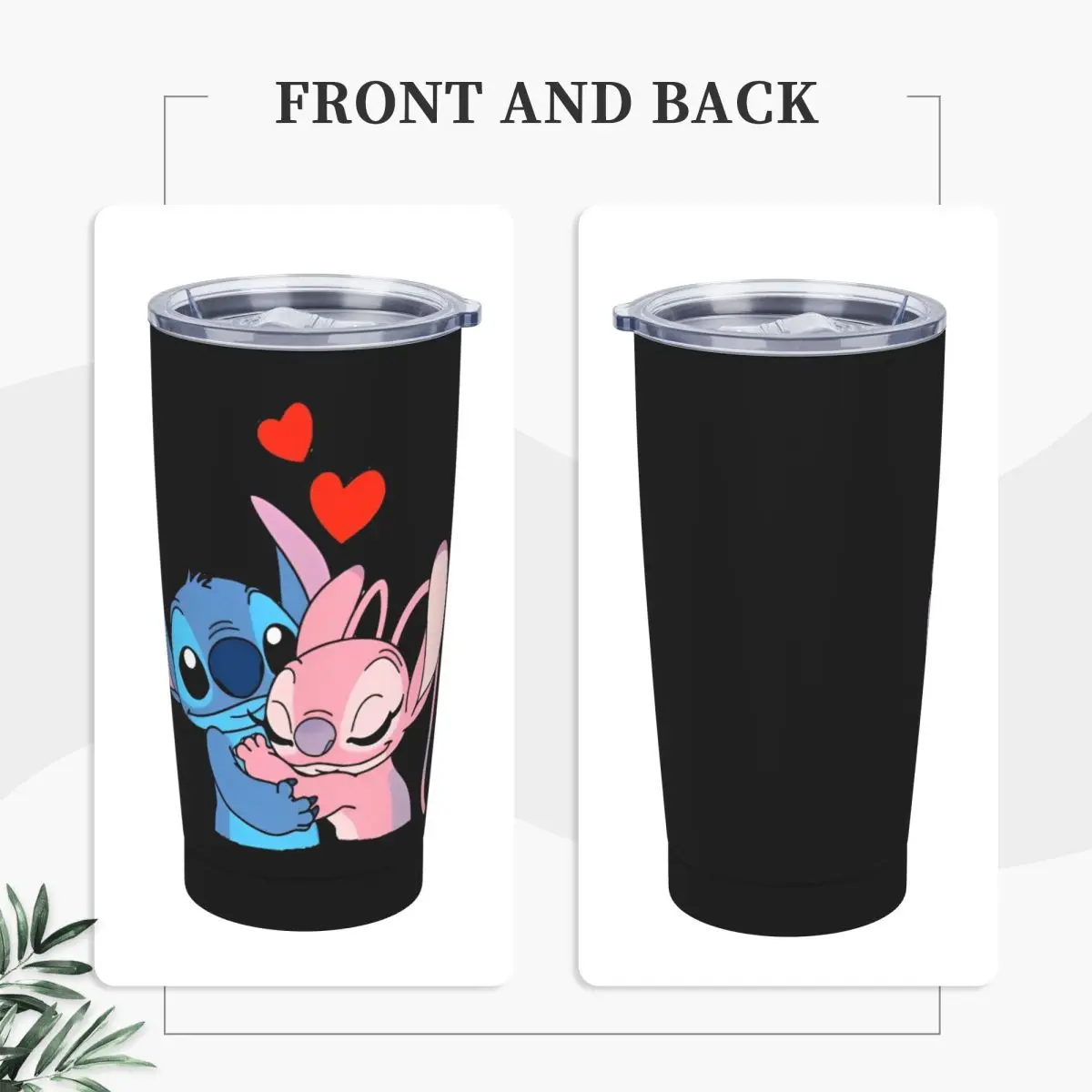 Kawaii Stitch And Angel Tumbler Cartoon Comic Cold and Hot Water Bottle Keep Heat Stainless Steel Coffee Mug Travelist Car Mugs