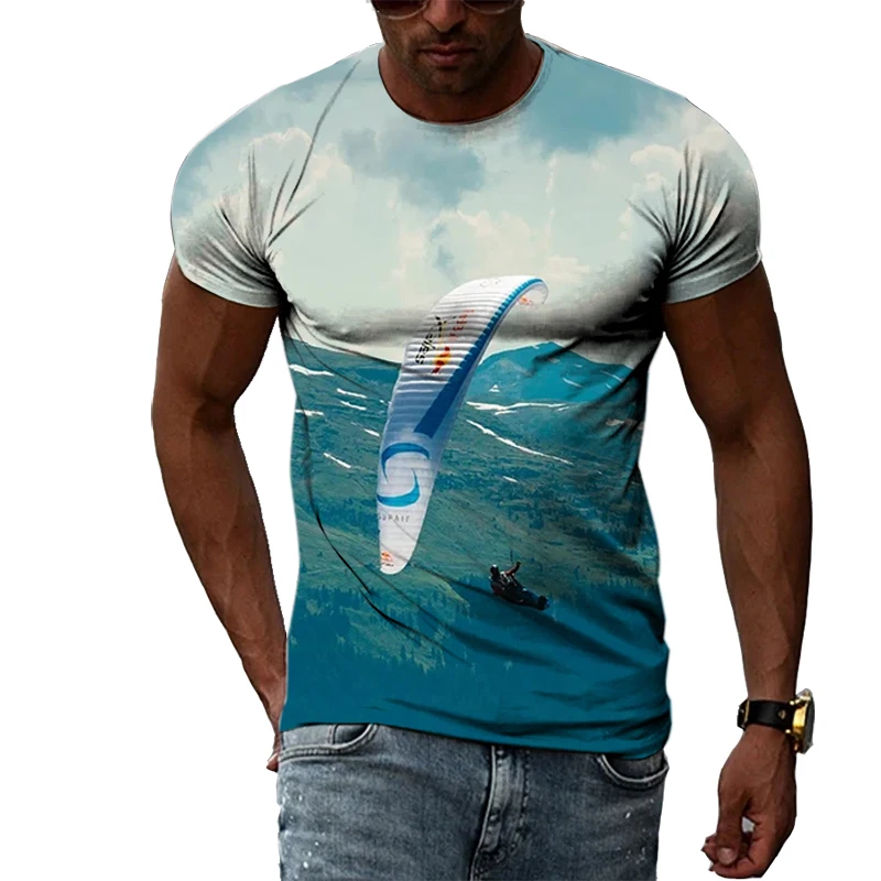 3D Printed Paragliding Graphic T Shirt for Men Clothes Summer Cool Streetwear Womens Clothing Casual Sports Gym Tops Tee Shirts
