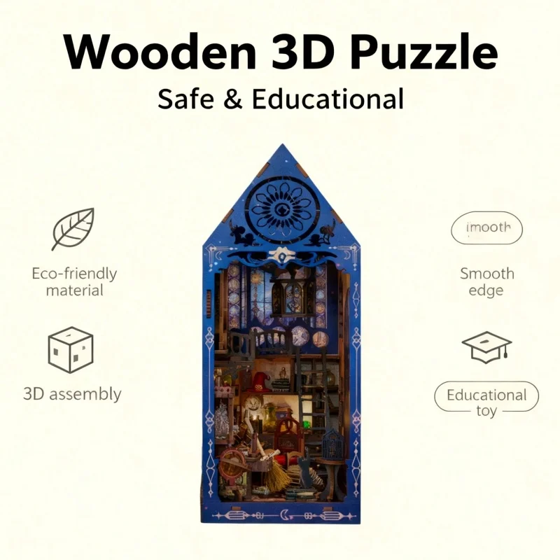 

OUZEY 3D Деревянная книга-конструктор «Общество магических исследований», модель для самостоятельной сборки, настольное украшение, креативная игрушка, подарочная коробка, подходит для молодежи