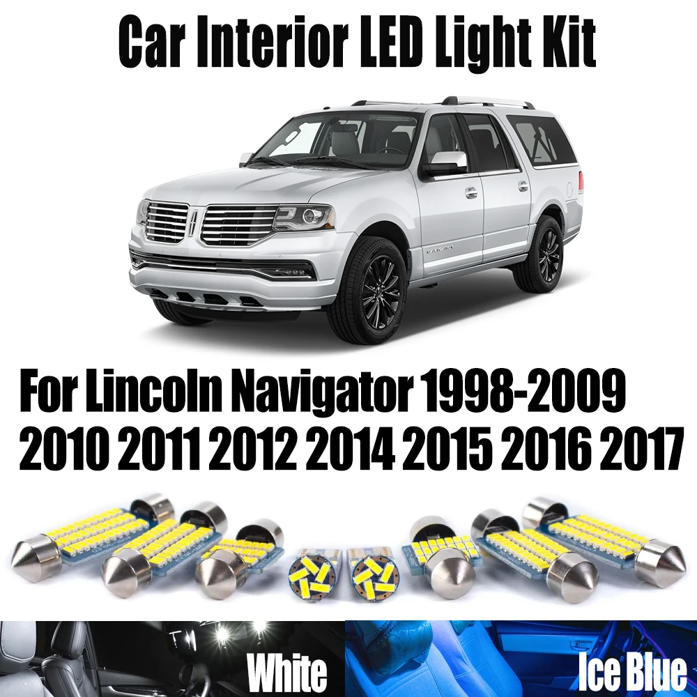 For Lincoln Navigator 1998- 2014 2015 2016 2017 LED Interior Map Dome Trunk Light Kit Canbus Vanity Mirror Bulbs Car Accessories