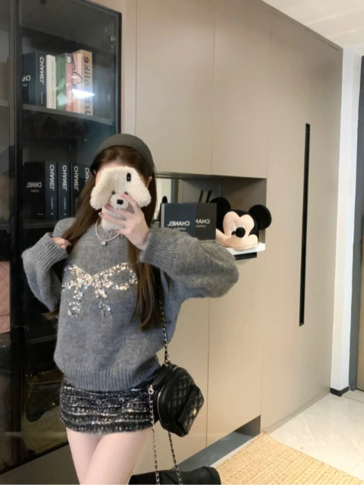 Herfst Winter Glitter Knoop Trui Hoge kwaliteit Gebreide Loose Fit Ele Long Sve ronde Ne Faion Top