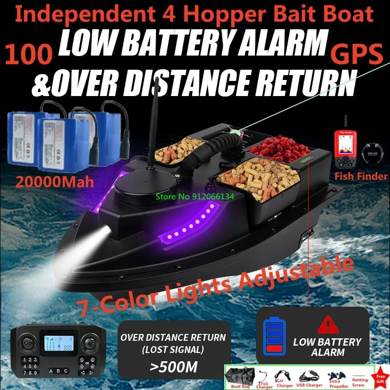 100GPS Positioning Auto Return 500m Remote Control Fishing Bait Boat 2KG Independant 4Hopper High Speed Remote Control Bait Boat