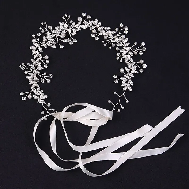 1pcs Silver-plated Hair Bands Ladies Luxury Wind White Handmade Crystal Headdress Wedding Garland
