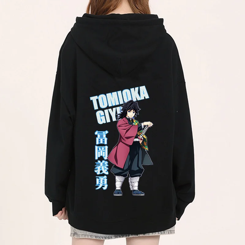 Demon Slayer Tomioka Giyuu Japan Anime Printed felpe con cappuccio da donna Plus Size felpe Pullover a maniche lunghe da donna