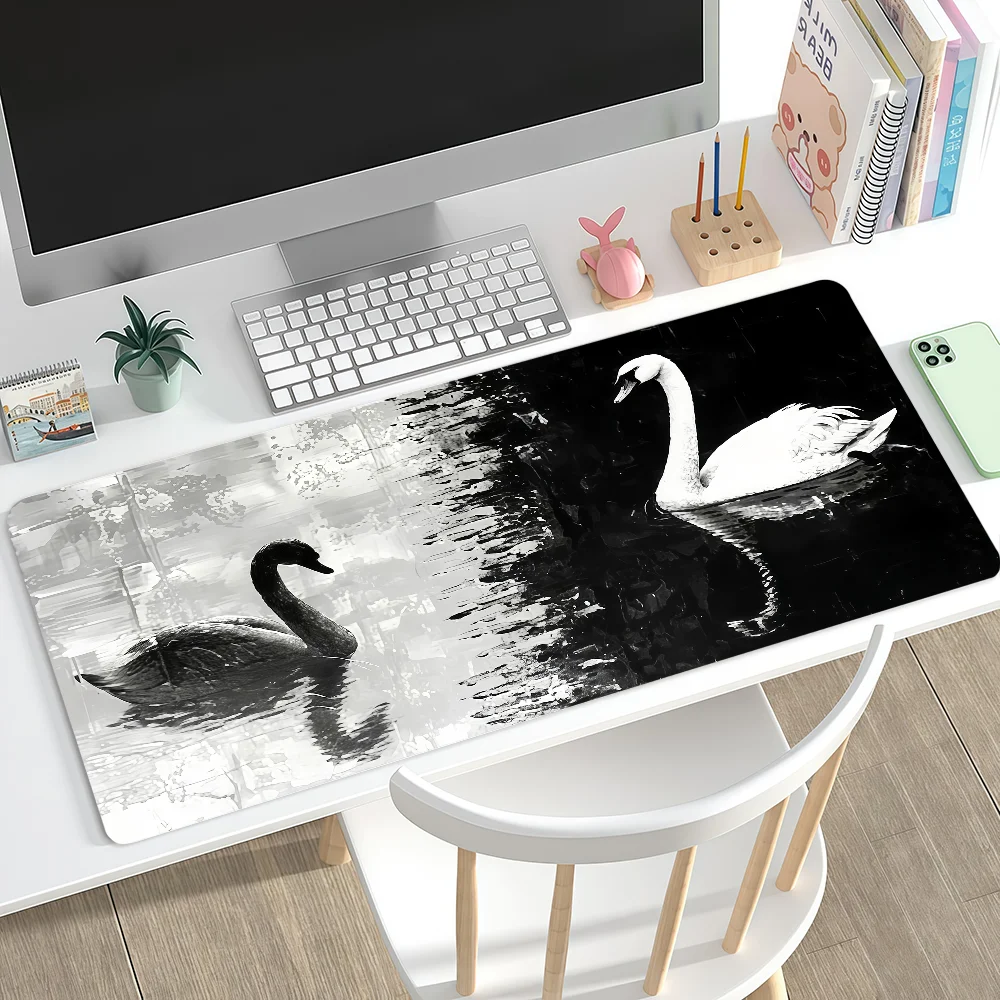 Black White Swans Shadows Vintage Fashion Mouse Pad Non-slip Lockedge Desktop Computer Desk Mat Keyboard MousePad Office
